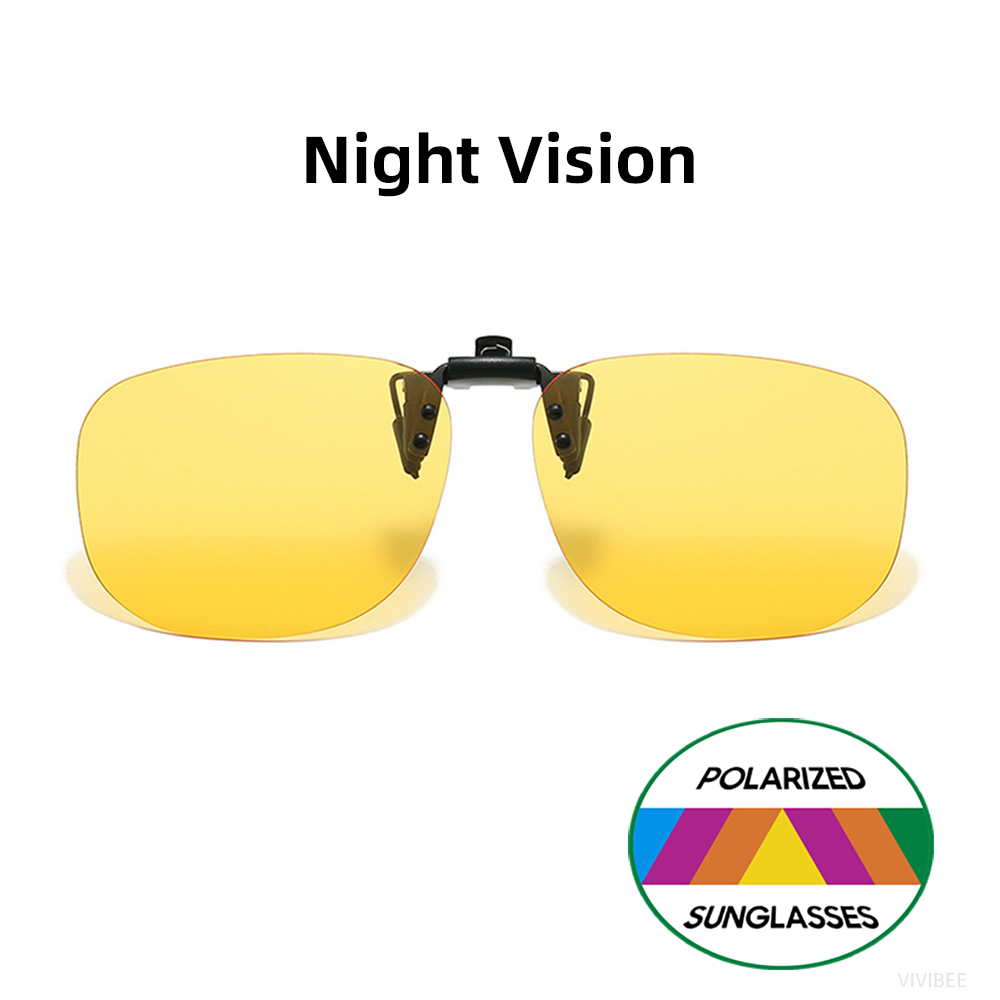 VIVIBEE Flip Up Clip On Sunglasses Polarized Men Square UV400 Photochromic Night Vision Women Classic Mirror Clips: WHITE / YELLOW