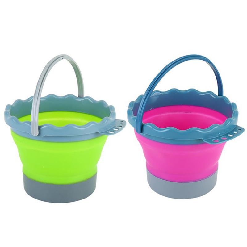 2pcs 2L Foldable Fishing Bucket Collapsible Silicone Bucket Outdoor Fish Gear Foldable Water Bucket Car Wash Bucket Random Color