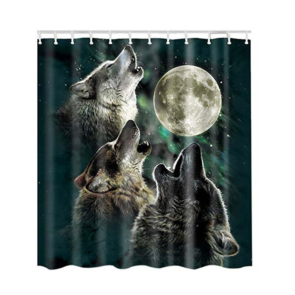 180x180cm 1 Pc/3 pièces/4 pièces blanc loup attrapeur de rêves yeux de loup avec 12 crochets salle de bain rideau de douche tapis de toilette couvercle tapis ensembles de rideaux: Wolves 1Pc