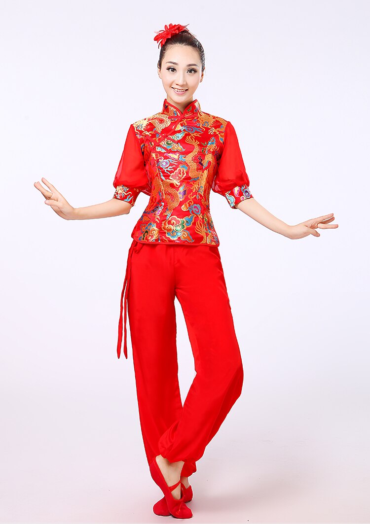 red yellow Chinese Folk Dance Clothes Yangko Dance Square Drum Dance Costume Chinese Traditional Dance Costumes outfits: style 1 / M