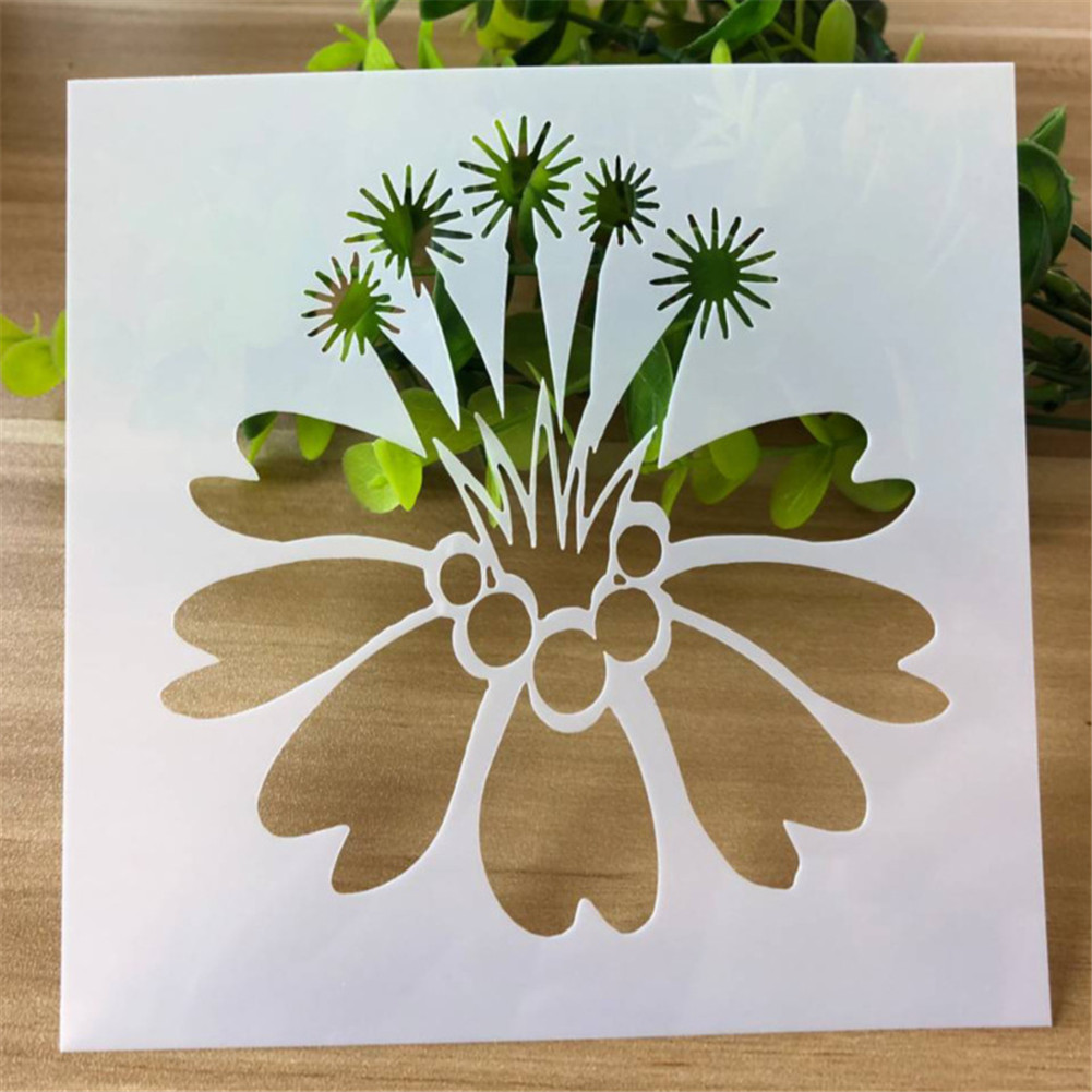Plantilla de pintura en relieve hueco de hojas de diente de león, diario de álbum de recortes, plantilla de copia pintada a mano, decoración de pared, plantilla de dibujo: Azul