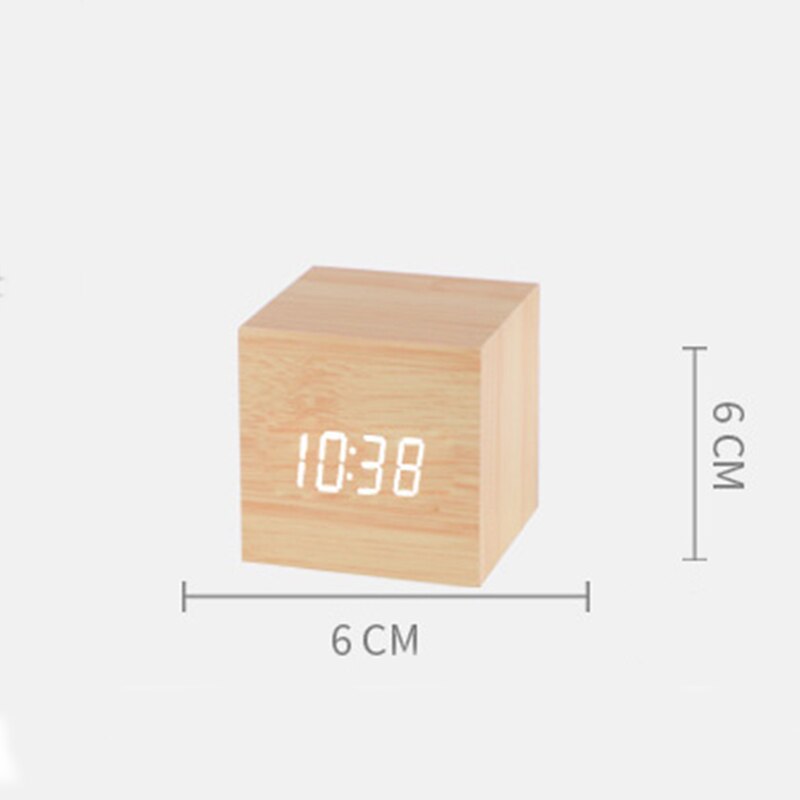 1PC Modern Wooden Cube USB Voice Digital Alarm Clock Digital Alarm LED Display Despertador Luminous Control Clock