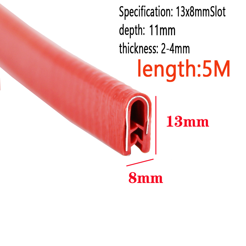 5m længder clmap fortykket panel u-formet gummitætningsliste kant gummibeskyttelsesliste metalplade kant gummiliste: Brun