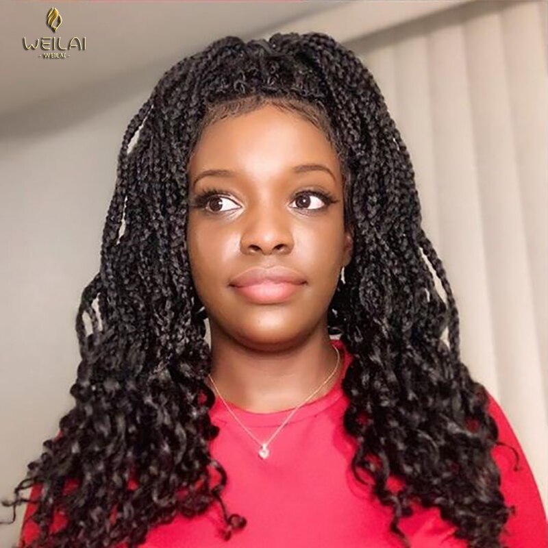 WEILAI Box Braids Crochet Hair Curly Ends 18inches 30 Roots/pieces Goddess Box Braids Hair Extensions Soft Fiber Braiding