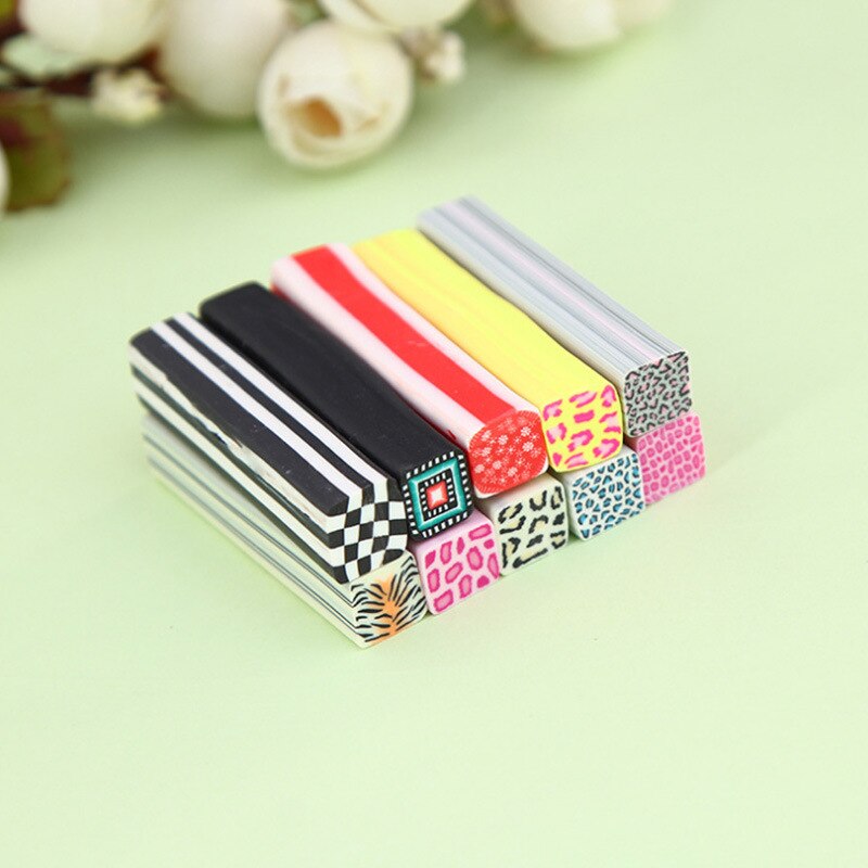 Barras de arcilla polimérica para decoración de uñas, palitos de colores con estampado de leopardo para decoración de uñas, Material de limo, 10x50mm, 10 unidades