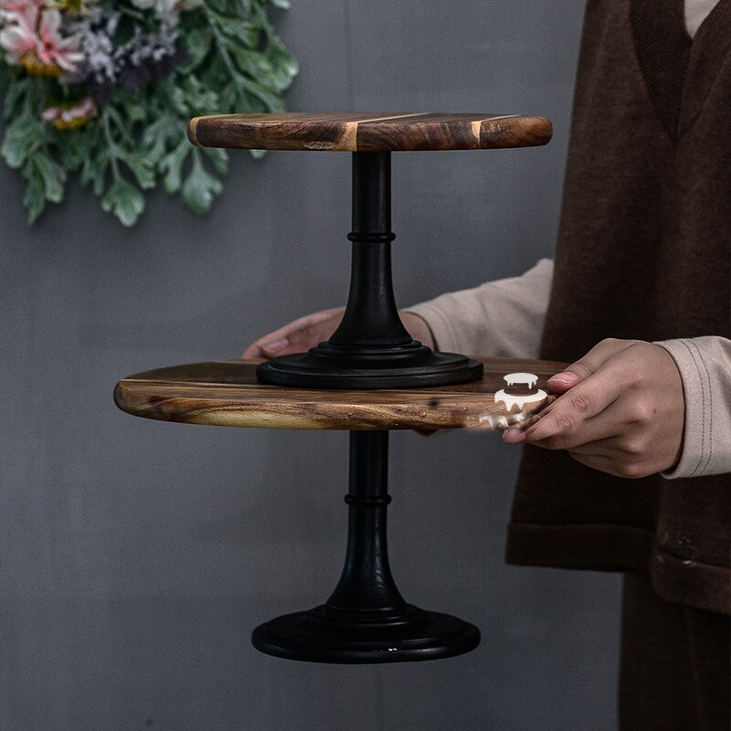 1 X Cake Plate Turntable Rotating Cake Stand Wooden Decoration Banquet Props Wedding Table Dessert Display Birthday Party