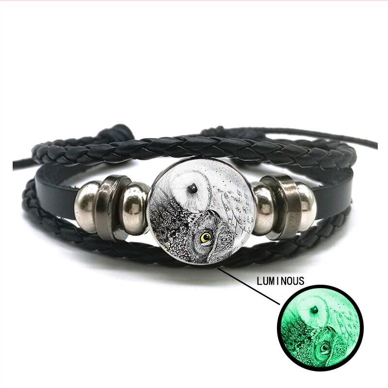 Leucht Yin Yang Geflochtene Leder Armbinde Jahrgang Tai Chi Kung Fu Zeichen Druckknopf Armbinde Männer Frauen Handgemachte Accessoires: Größe 7