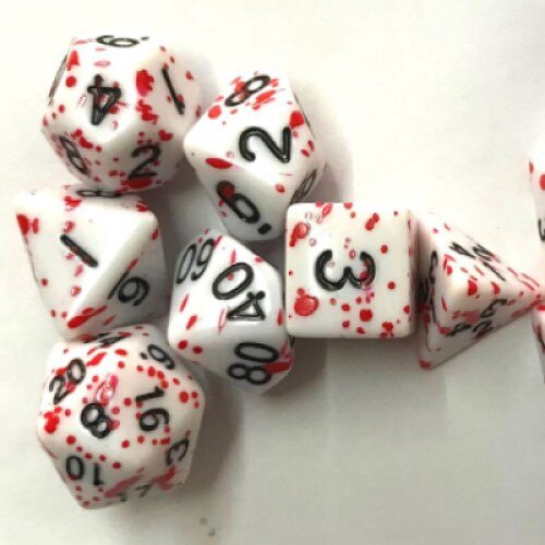 Novo 7 pçs jogo de festa jogo de dados barra de dados conjunto branco + spray tinta vermelha jogo prop dice poliedro