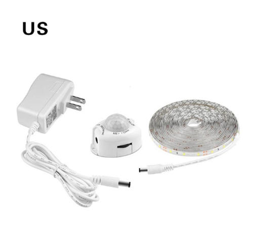 Lámpara LED con Sensor de movimiento para armario, lámpara de cama debajo del gabinete, luz nocturna, tira LED Flexible, cinta de 12V, 110V, 220V, fuente de alimentación de EE. UU. y UE: Luz cálida / Blanco / 6-10 W