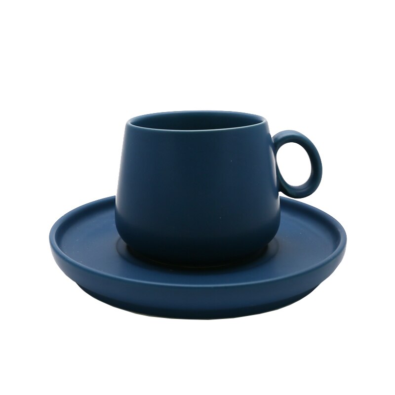 Chanshova enkelhet enfärgad keramisk kaffemugg och fat 210ml tekoppsset mjölkmugg dricksredskap porslin porslin  g082: Djupblå