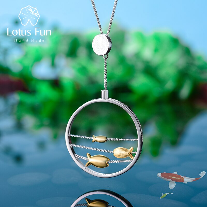 Lotus Fun Real 925 Sterling Silver Handmade Fine Jewelry Cute Moving Happy Fishes Pendant without Necklace for Women: Default Title