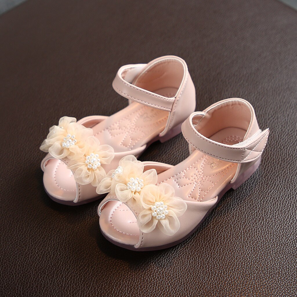 Sandalias TELOTUNY para niños pequeños, niñas pequeñas, niñas, perlas florales, zapatos de de cuero de princesa, sandalias para niños, sandalias para niñas Jun13: Rosa / 30