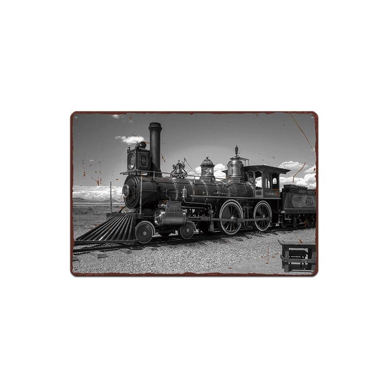 Vintage metalen bord met trein, treinplaatje, metalen vintage pub, grappig blikken bord, wanddecoratie voor bar, pub, club, borden