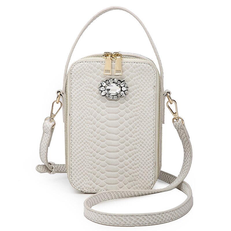 Box Bags Crystal Decoration Python Bag Snake Pattern Women Shoulder Handbag Bags: S-White