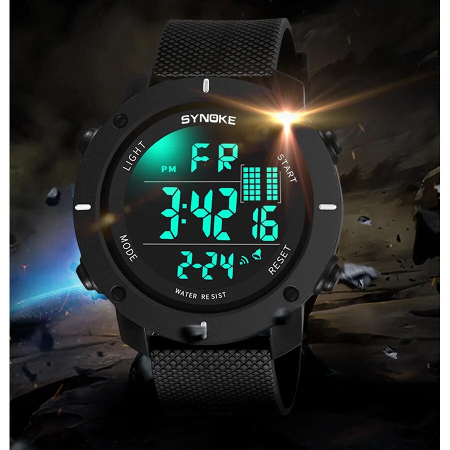 Synoke männer outdoor sport multifunktion ale wasserdichte stoßfest großbild display leucht led digital für männer