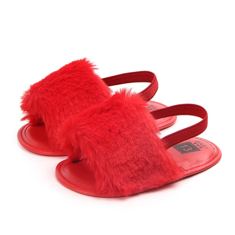 Classic Meisje Slipper Sandalen Zomer Zacht haar stijl Ademend Baby Bont Schoenen Eenvoudige Elastische Sandalen prinses Baby: R / 13-18 months