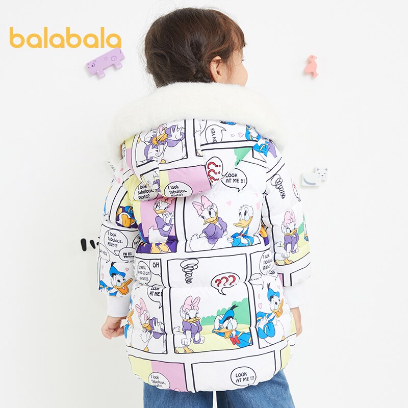 Balabala Girl cotton jacket winter children fur collar warm jacket casual hooded down jacket