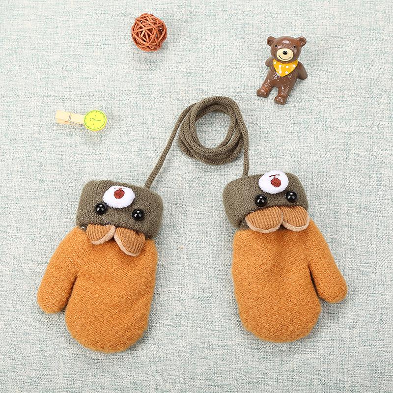 0-3 Years Old Cute Bear Cartoon Baby Gloves Winter Knit Wool Newborn Mittens Velvet Thick Children's Kids Keep Finge: 02