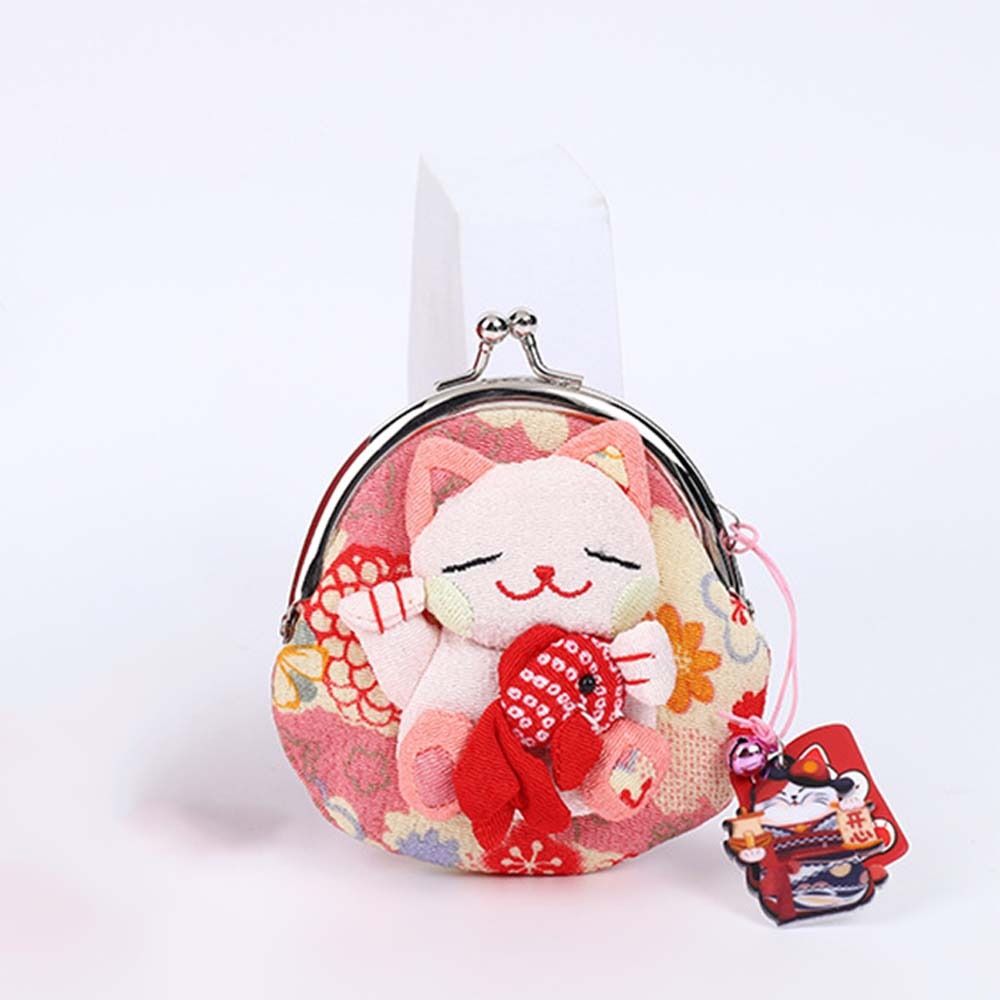 Retro Japanese Style Maneki Neko Coin Purse Doll Flower Printing Lucky Cat Clutch Bag Storage Bag Wallets Card Holder Women: Clear