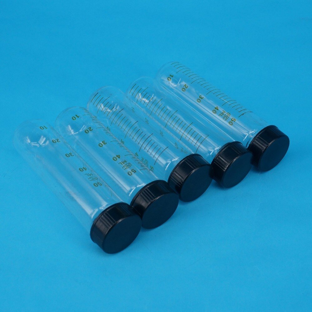 Lot(5) 50ml 30x105mm Clear Glass Test Tube Round Bottom Graduated with Screw Cap