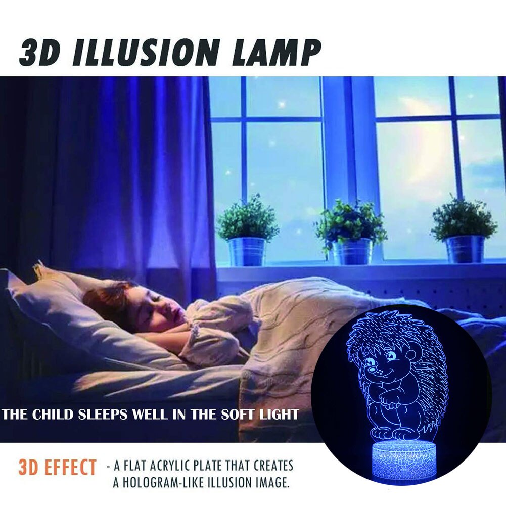 Dier Beeldje 3D illusion Lamp Egel Decoratie Licht... – Vicedeal