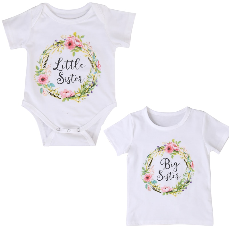Sommer Baby Mädchen romper & T hemd Sommer Kurzarm Baumwolle Kleine Schwester Strampler Große Schwester T-shirt Outfit