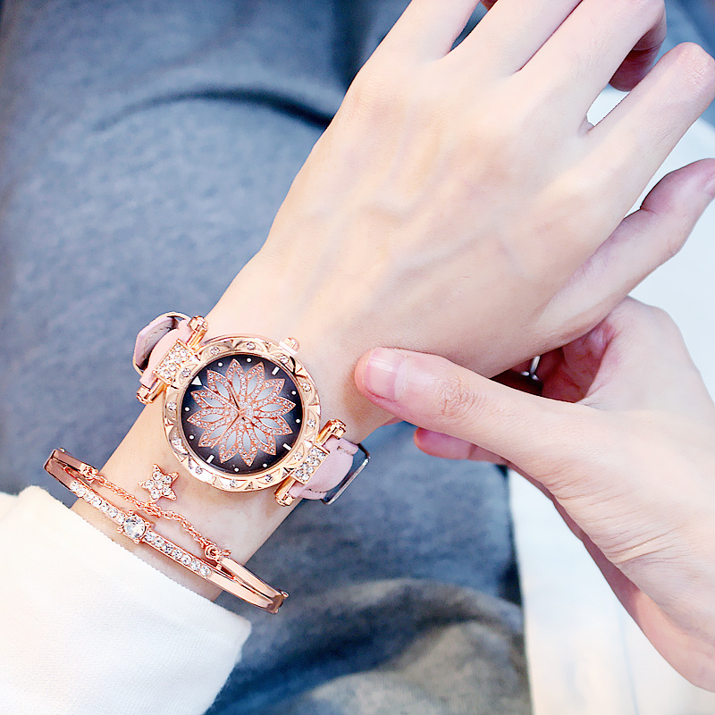 Luxury Women Watches Bracelet set Starry Sky Ladies Bracelet Watch Casual Leather Quartz Wristwatch Clock Relogio Feminino