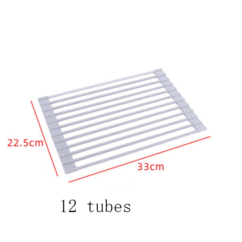 Foldable Dish Drying Rack Multi-Use Kitchen Silicone Drainer Over Sink Fruit Vegetable Meat Organizer Tray Drainer: C-12tubes-23X33CM