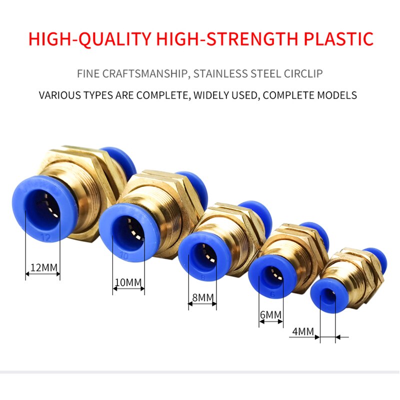 PM Straight Bulkhead Union Connector 4-12mm OD Hose Plastic Push In Gas Quick Connector Air Fitting Plumbing Pneumatic Fitting