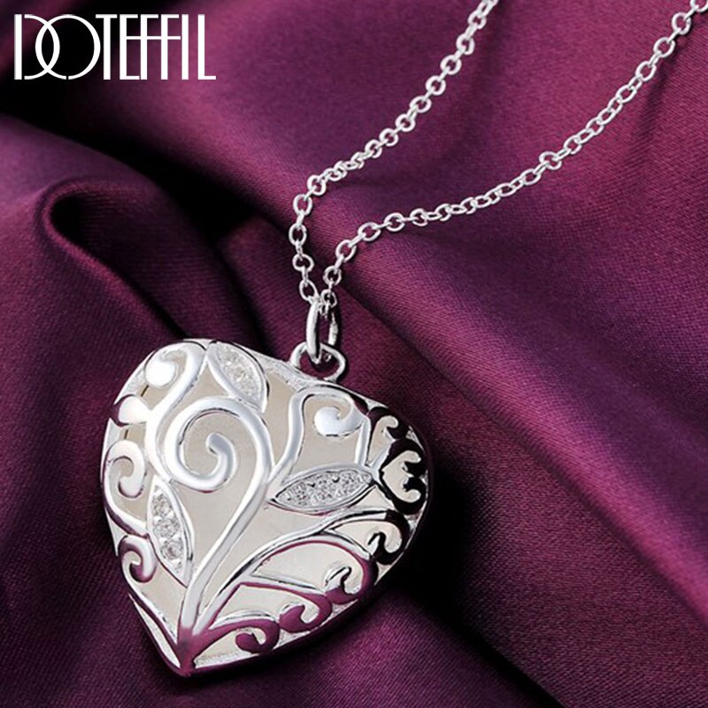 Doteffil 925 Sterling Zilver 18 Inch Stereoscopische Hart Aaa Zirkoon Hanger Ketting Voor Vrouwen Mode Bruiloft Charm Sieraden