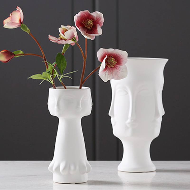 Lady / Men Face Head Planter Vase Flower Human Succulent Pot Home Garden Ornament White Ceramic Craft