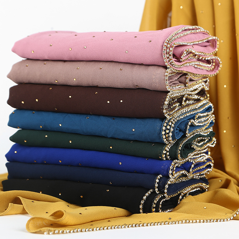 75*180 cm zomer moslim chiffon hijab sjaal kralen hoofddoek islamitische lange hoofd sjaals foulard femme musulman