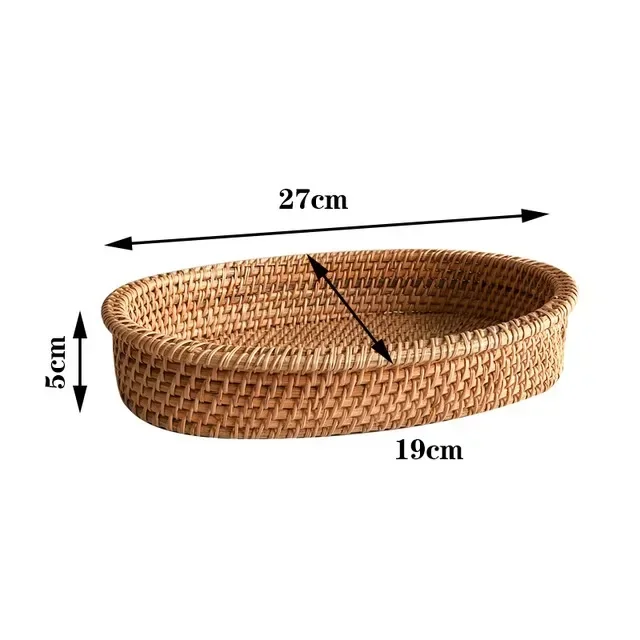 Handgeweven ronde rotan rieten mand Fruit Thee Snack Brood Picknickbak Snacks Opbergdoos Keukenbenodigdheden Mand Fruitschaal: Roze