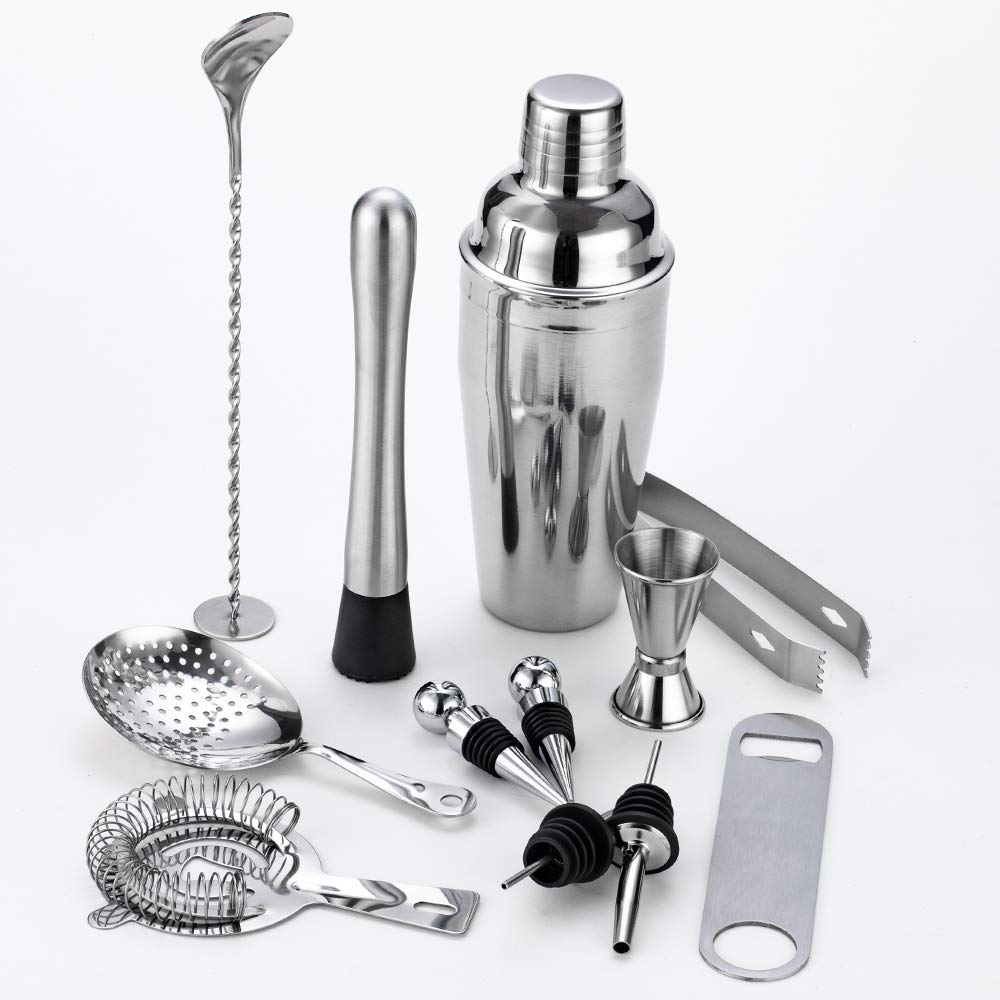 550ml Cocktail Shaker Bar Set con Accessori-Martini Kit con Misurazione Jigger, Cucchiaio di Miscelazione, muddler e Liquore Versatori: 12pcs