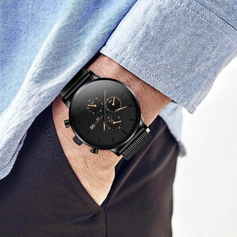Relojes ECONOMICXI para hombre reloj de cuarzo luminoso para hombre reloj deportivo resistente al agua de acero malla delgada informal reloj Masculino #12