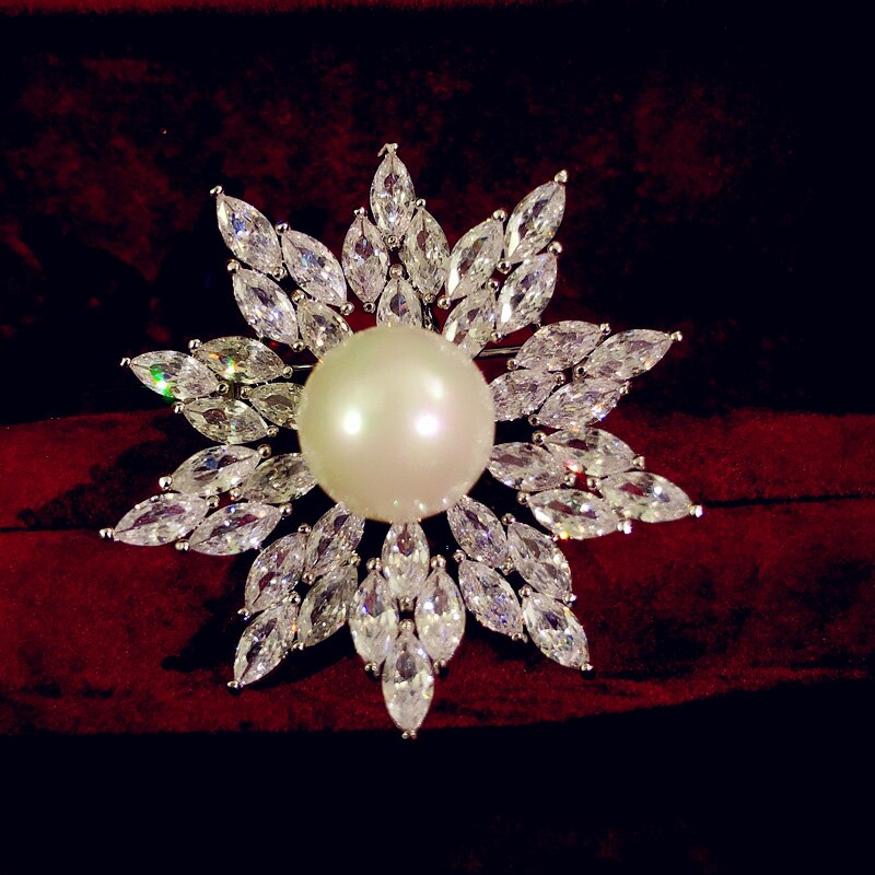 Broschen für damen,  s925 imitationsperlen, zirkonia, schneeflocken-schalnadel, brosche, korsagen, edler schmuck