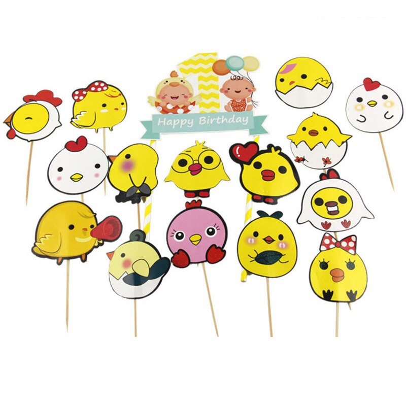 Baby Kinderen Kids Insteekkaart Mooie Kip Party Cake Decorating Verjaardag Decoraties Levert Cartoon Vlaggen 1 Set: Default Title