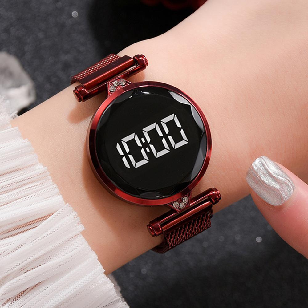 Mesh band led digitaal elektronisch horloge dames quartz polshorloge sieraden band horloge analoog polshorloge