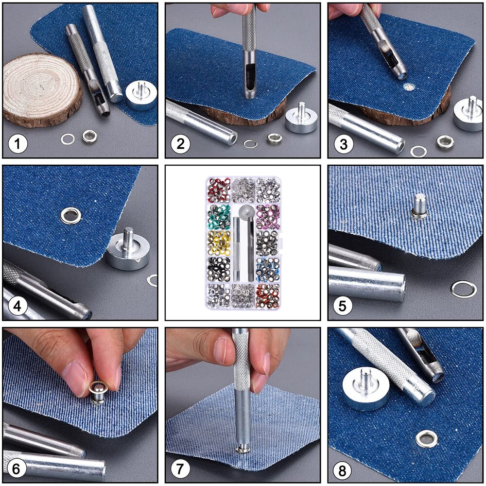 500 Sets Grommet Kit,Grommet Setting Tool Metal Eyelets Set With Install Tool Kit In Storage Box ,Leather Crafts DIY Projects