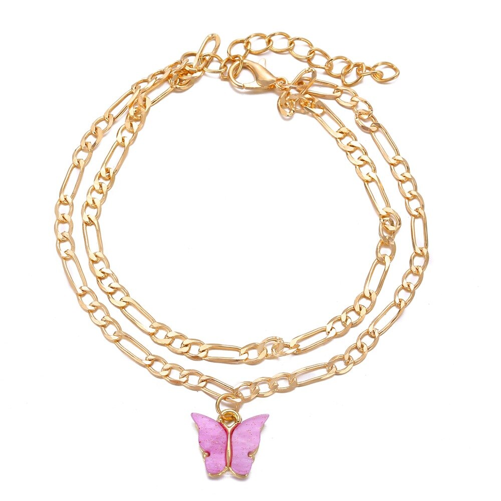 Foot Chain with Butterflies Gold Silver Color Ankle Bracelet On The Leg Beach Accessories Jewelry for Women Anklet: X0707-096