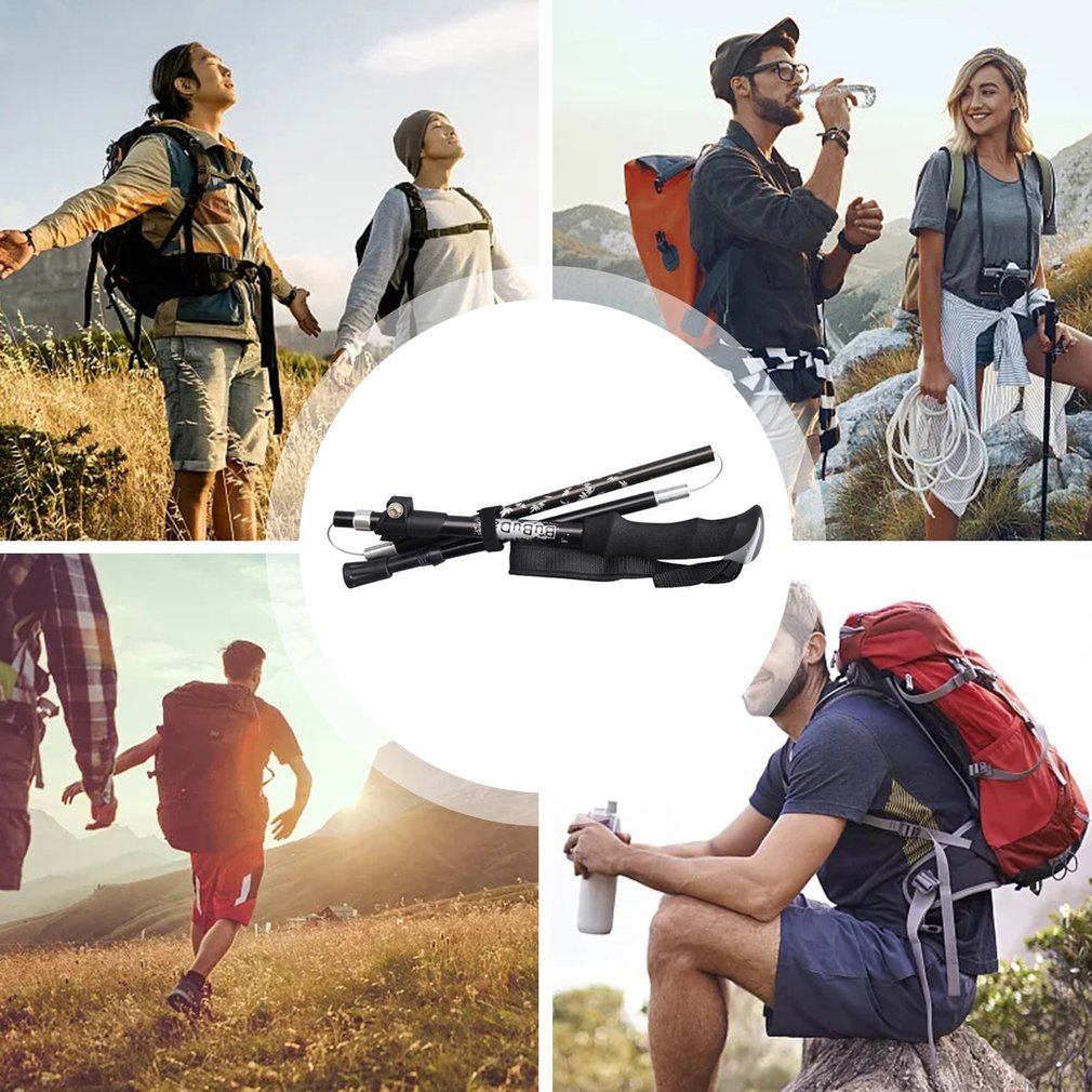 Multifunction Walking Stick Trekking Poles Telescopic Fold Crutches Hiking Stick Crutch Elderly Metal Stick Walking Cane Outdoor