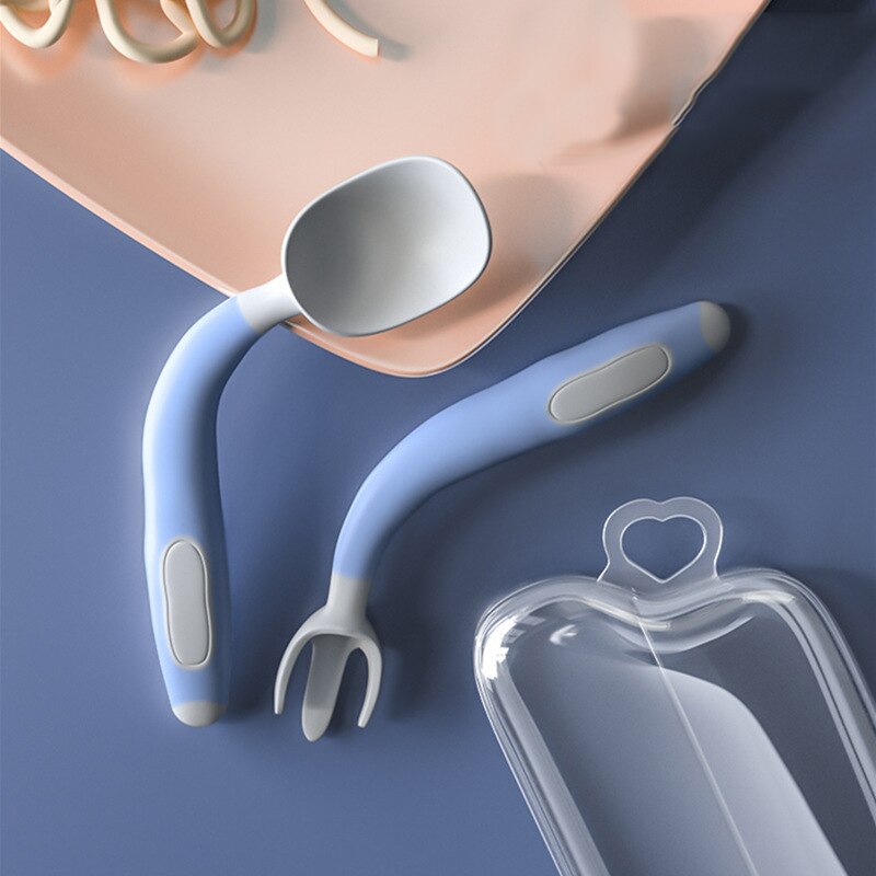 Dziecko łyżka widelec zastawa stołowa dla dzieci dziecko widelec silikonowe zastawa stołowa dzieci dziecko sztućce Silicona Bebe łyżki dla małych dzieci: niebieski Boxed B