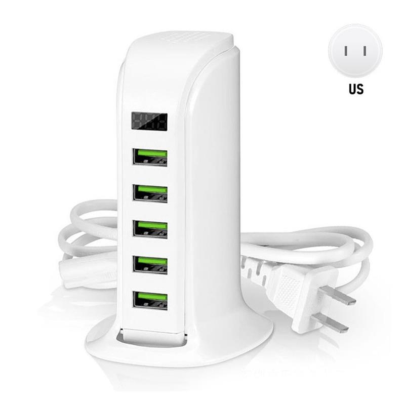 5- -poorts usb-lader, digitaal display, desktop usb-laadstation, reis usb-lader hub voor iphone samsung us eu-stekker: Wij blanken