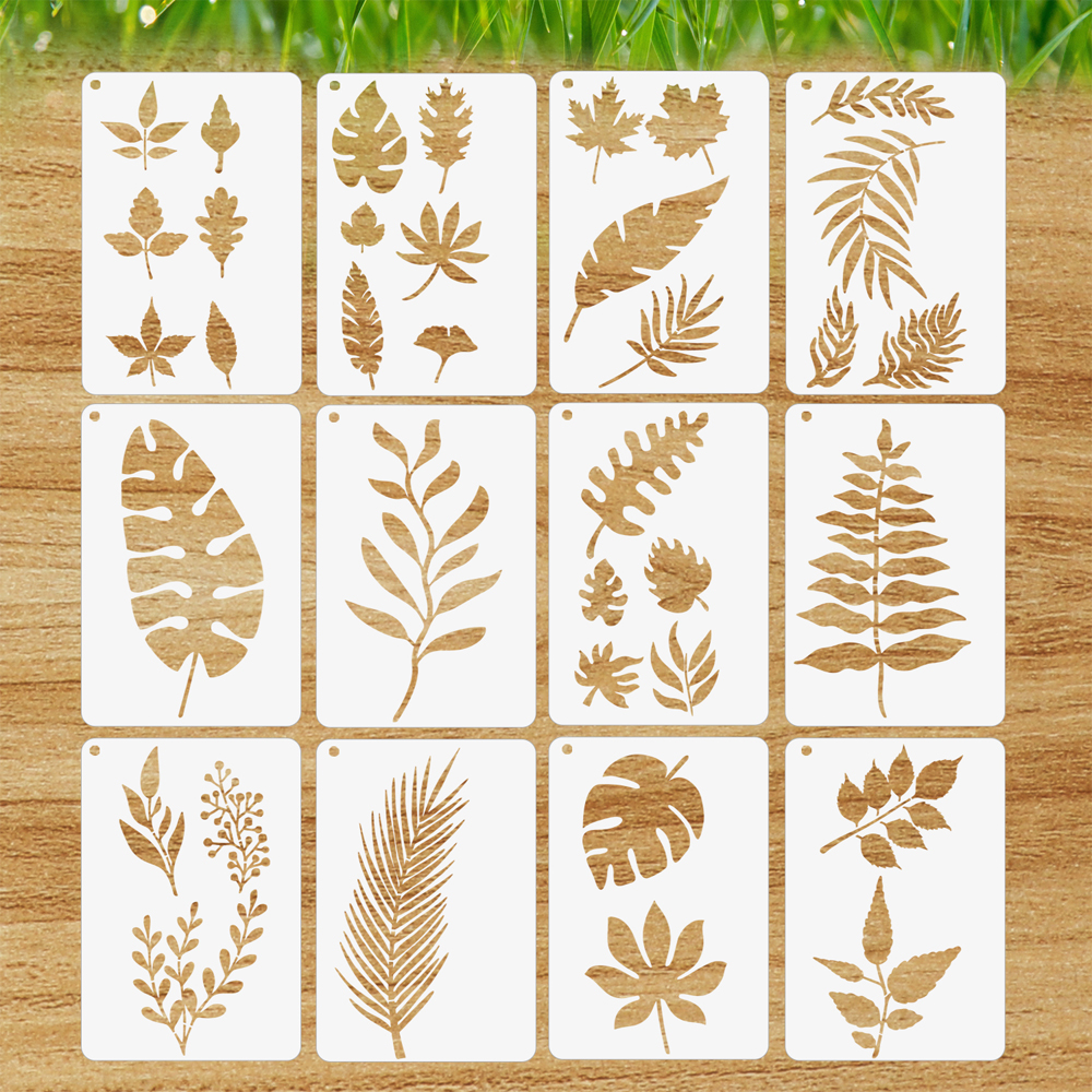 11Pcs/Set Sunflower Painting Stencils Reusable Plants Stencil Template Stencils with Metal Open Ring for DIY Paint Craft Wall