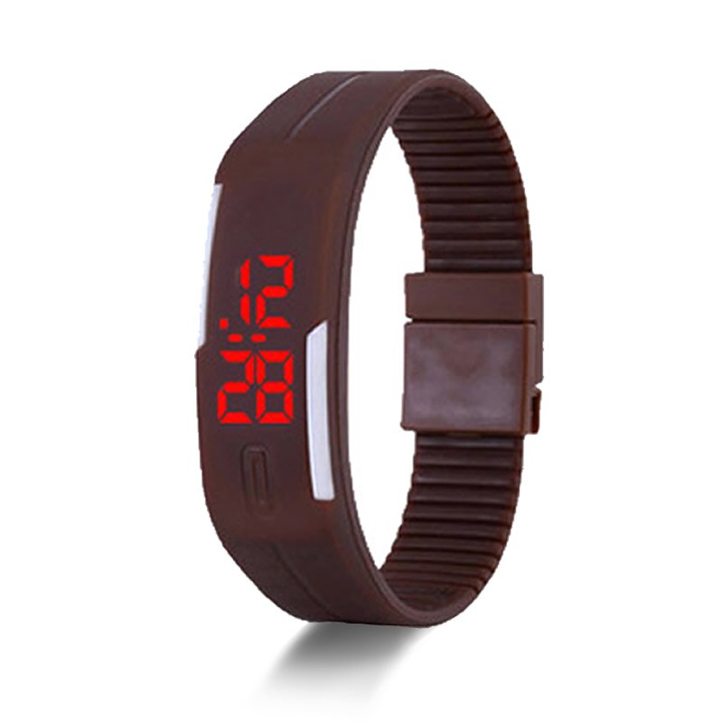 Mode Led Horloges Snoep Kleur Siliconen Rubber Touch Screen Digitale Horloges, Vrouwen Mannen Armband Sport Horloge: brown