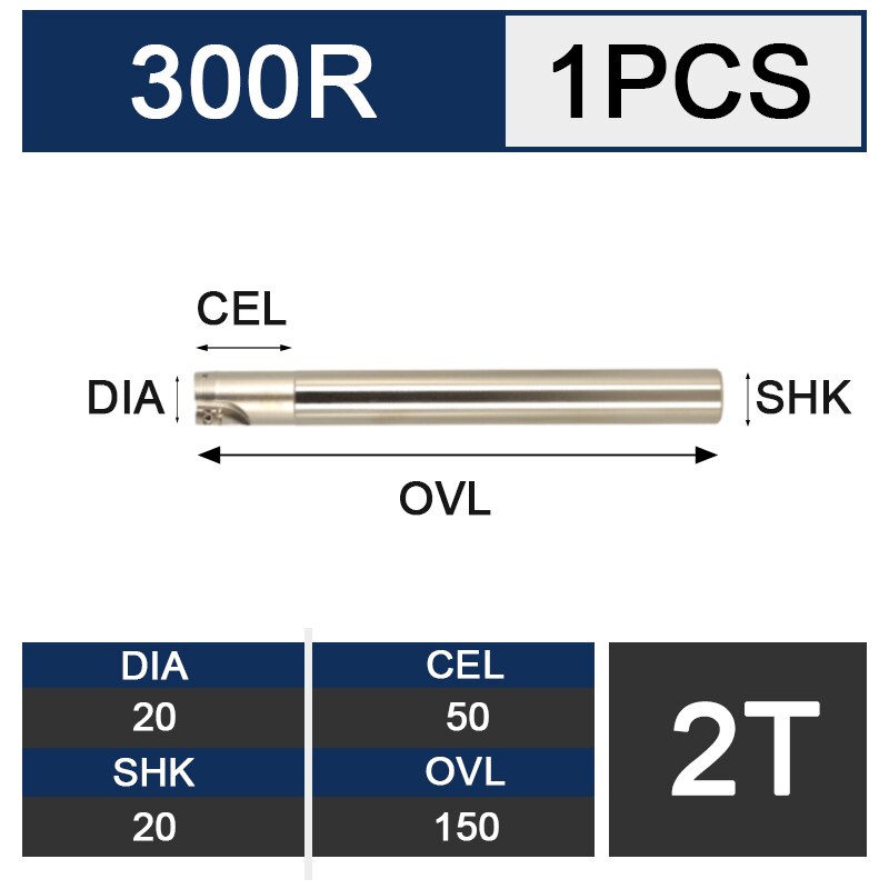 UCHEER 1pcs milling cutter arbor 300R end mill R0.8 alloy blade CNC machine tools open thick right Angle: C20-20-150-2T