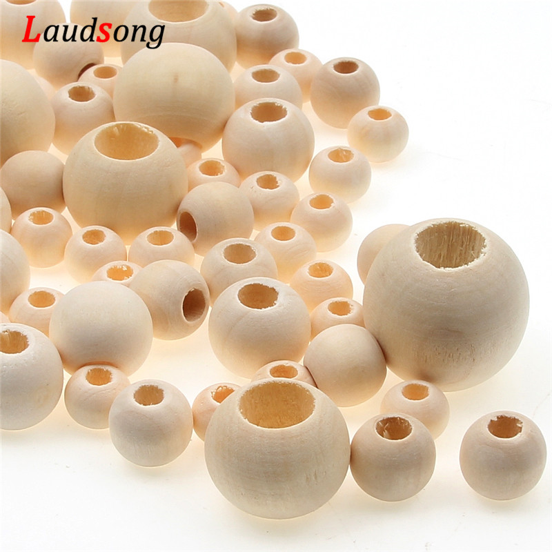 10-40mm Big Hole Natural Wooden Beads Round Ball Loose Spacer Beads For Jewelry Making DIY Bracelet NecklaceSsupply