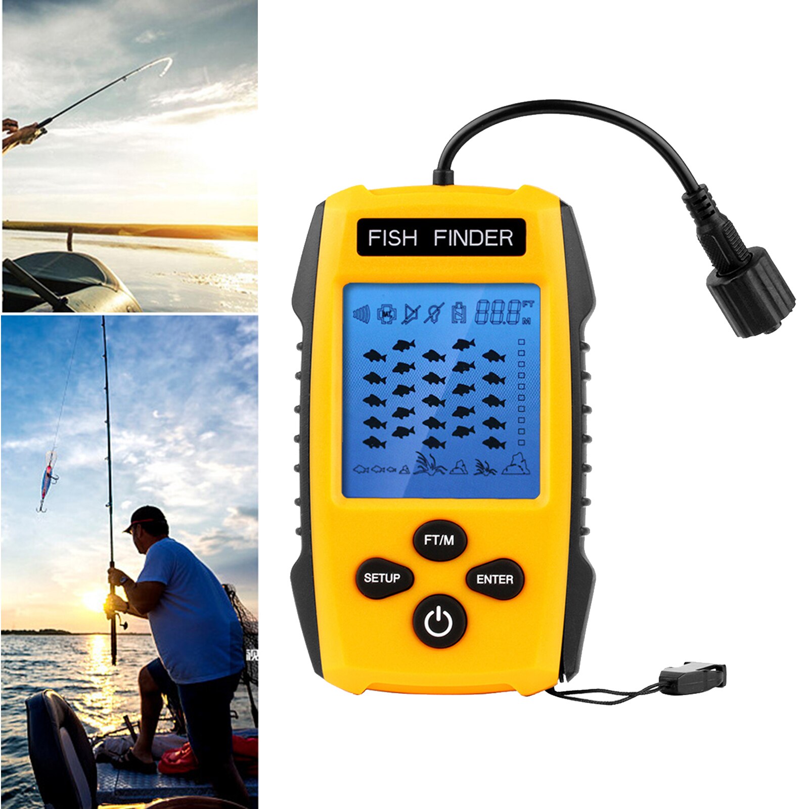 Fish Finder Fishing Transducer Handheld Fish Finder with LCD Display Depth Readout 328ft