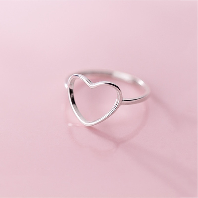 INZATT Genuine 925 Sterling Silver Minimalist Ring For Women Wedding Hollow Heart Jewelry Cute Valentine&#39;s Day