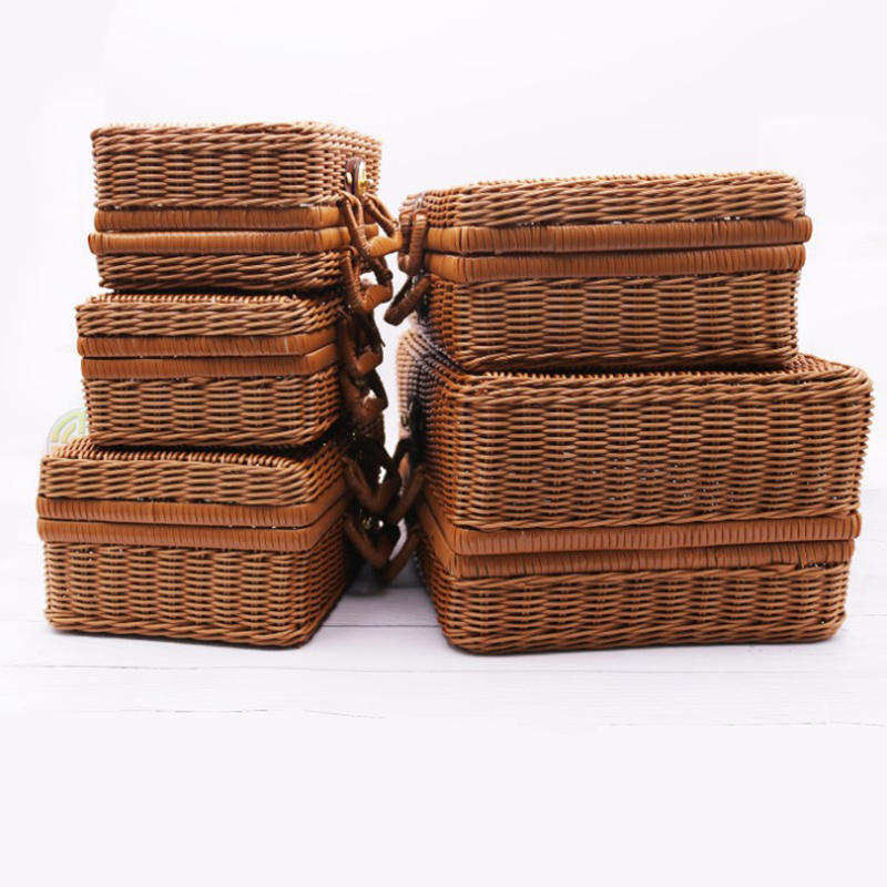 Étui de rangement tissé en rotin fait à la main, Vintage, Portable, étui de rangement tissé à la main, maquillage pique-nique voyage porte-bagages valise, boîte d'organisation d'articles divers